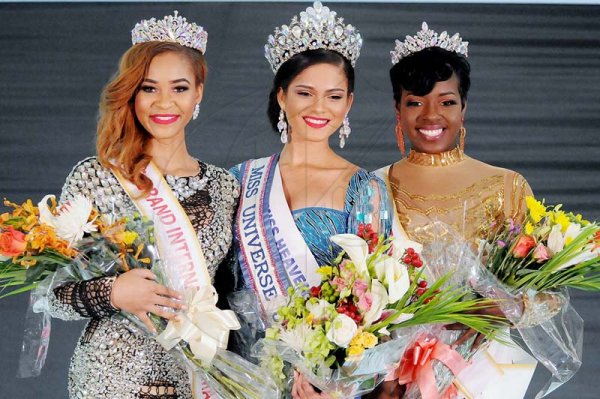 Lionel Rookwood/Photographer<\n>Lionel Rookwood/Photographer<\n>Miss Universe Jamaica Emily Madison (centre) flanked by runners up Khadejah Anderson (left) Miss Intercontinental and Kayla Smith, Miss Grand Jamaica.