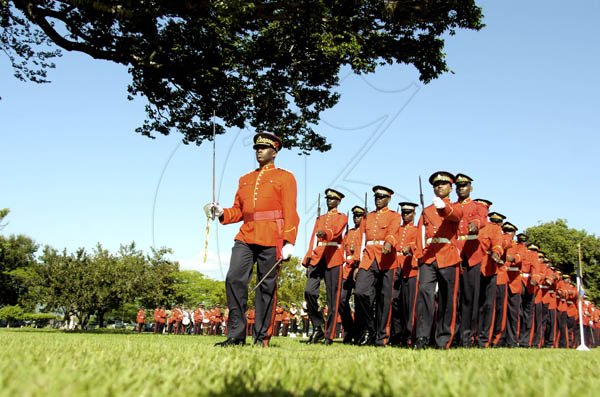 Ricardo Makyn/Staff Photographer
Members of the First Batallion Jamaica Regiment take part in the ceremony of investiture and presentation of national awards 2010 at Kings House in St Andrew yesterday.
