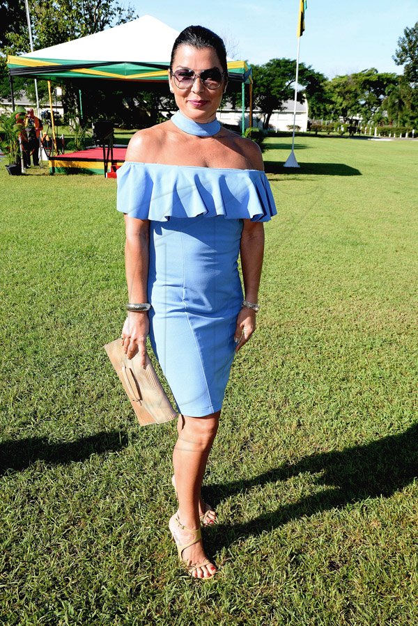 Lionel Rookwood/Photographer<\n><\n>Rose Tavares-Finson is stunning in her periwinkle off the shoulder dress at the National Honours and Awards ceremony.   *** Local Caption *** @Normal:Rose Tavares-Finson is stunning in her periwinkle off-the-shoulder dress at the National Honours and Awards ceremony.