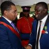 Lionel Rookwood/PhotographerTheodore Eccleston "Tappa" Whitmore greets Prime Minister Andrew Holness after  The National Honours and Awards Ceremony held at King's House on Monday October16th,2017.