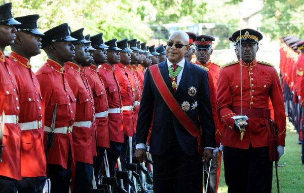 Lionel Rookwood/PhotographerGovernor General Sir Patrick Allen inspects the guard of honour during The National Honours and Awards held at Kings House on October15th,2018