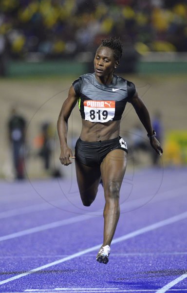 Ricardo Makyn/Staff Photographeer
Kerron Stewart  in the Semifinal of the Womens 100 Meter at the Supreme Ventures JAAA National Senior Championship at the National Stadium  on Friday 29.6.2012