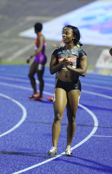 Ricardo Makyn/Staff Photographeer
Shelly-Ann Fraser Pryce after winning the Womens 100 Meter Final in a National Record of 10.70 Seconds  at the Supreme Ventures JAAA National Senior Championship at the National Stadium  on Friday 29.6.2012