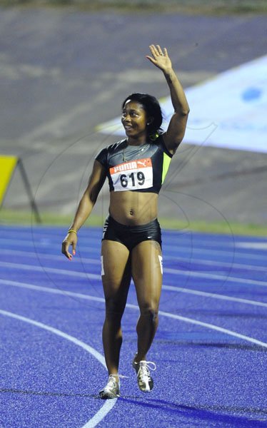 Ricardo Makyn/Staff Photographeer
Shelly-Ann Fraser Pryce after winning the Womens 100 Meter Final in a National Record of 10.70 Seconds  at the Supreme Ventures JAAA National Senior Championship at the National Stadium  on Friday 29.6.2012