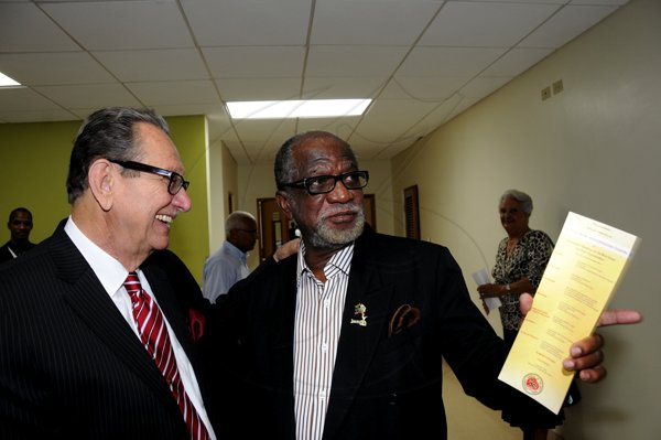 Winston Sill / Freelance Photographer
The University Hospital of the West Indies Private Wing Limited (UHWI-PWL) official opening of the new Wing and Operating Theatre at Tony Thwaites Wing, held at UHWI,Mona on Friday evening November 30, 2012  Here are Dr. Hon. Danny Williams (left); and Ryland Campbell (right)