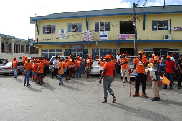 Dave Lindo
Nomination Day
Central Manchester
PNP supporters gathering at Buntings office at Mandeville Plaza in Mandeville.