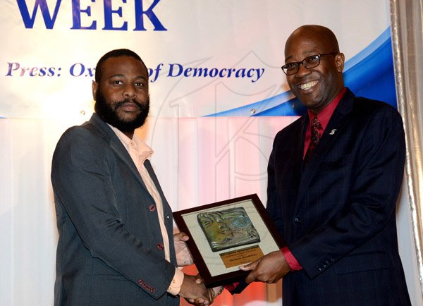 Winston Sill/Freelance Photographer
The Press Association of Jamaica (PAJ) annual National Journaism Awaeds Banquet, held at the Jamaica Pegasus Hotel, New Kingston on Friday night November 28, 2014. Here are Dashan Hendricks (left); and Hugh Reid (right).