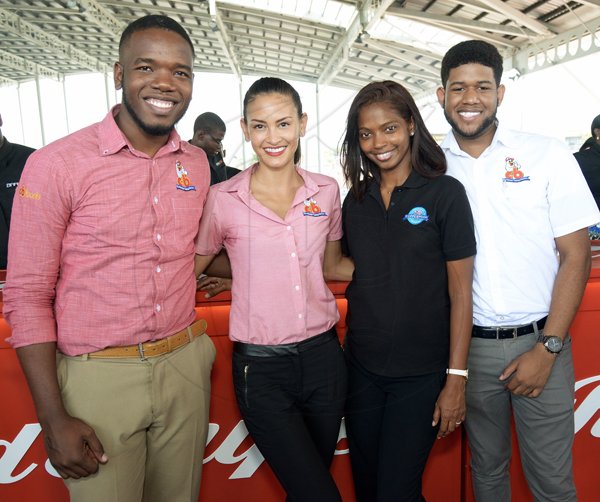 Ian Allen/PhotographerLaunch of the Pan Chicken Festival 2017 at the Half Way Tree Transport Center. *** Local Caption *** Ian Allen/PhotographerReady for another year of PAN are from left:  CB’s Events and Promotions Coordinator Kemoi Burke; Marketing Coordinator Joelle Lodenquai, CB and Nutramix Brand Manager Tina Hamilton and CB’s Marketing Assistant Chad Wynter.