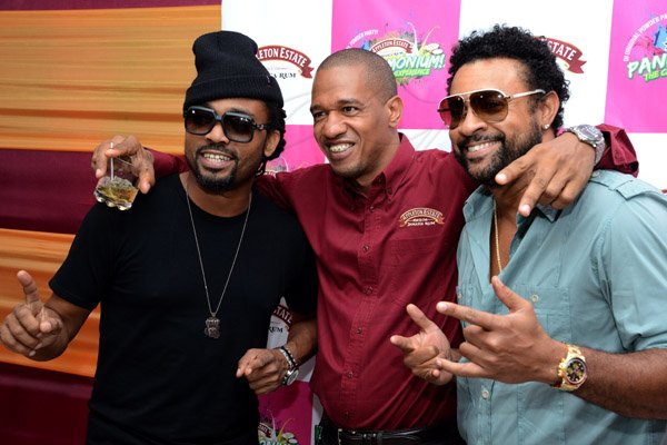 Winston Sill/Freelance Photographer
Pandemonium Welcome Reception for Machel Montano, held at J. wray and Nephew Head Office, Dominica Drive, New Kingston on Tuesday night April 22, 2014. Here are Machel Montano (left); Gary Dixon (centre); and Shaggy (right).