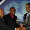 Winston Sill / Freelance Photographer
National Commercial Bank (NCB) the 11th annual Pinnacle Awards Dinner, held at the Jamaica Pegasus Hotel, New Kingston on Saturday night April 6, 2013. Here Patrick Hylton (right), Group Managing Director presents the Branch of the Yaer Award to Wayne Hunter (centre), outgoing Manager; and Laurie Spence (left), current Manager of St. Jago Branch.