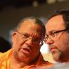 Rudolph Brown/Photographer
Finance Minister Dr Peter Phillips (left) has the attention of Justice Minister Mark Golding.

PNP's 74th Annual Conference 2012 at National Arena in Kingston on Sunday, September 16-2012