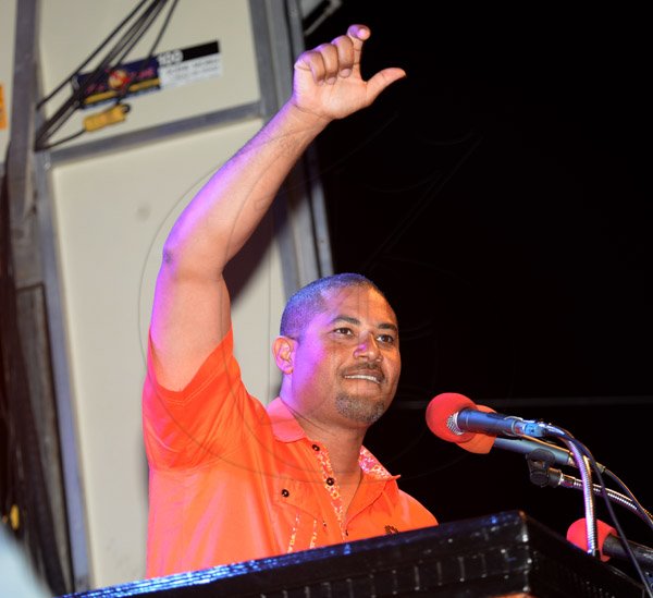 Jermaine Barnaby/Photographer
Hugh Buchanan at the podium at the PNP rally in Black River, St. Elizabeth on Sunday November 22, 2015.