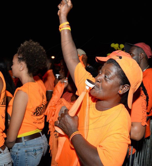 Jermaine Barnaby/Photographer
A supporter at the PNP at the rally in Black River, St. Elizabeth on Sunday November 22, 2015.