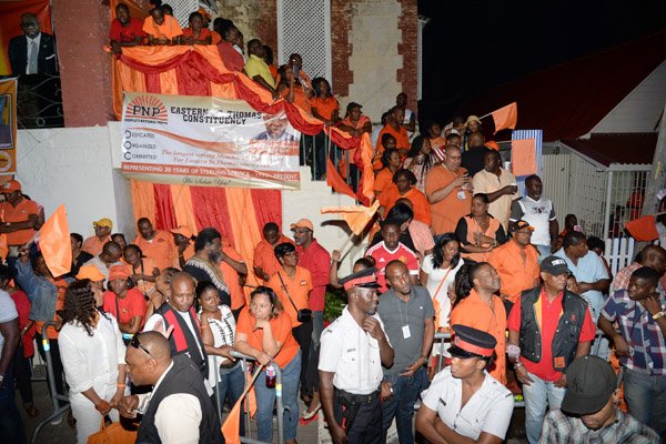 Jermaine Barnaby/Photographer
People at the old building in Morant Bay at the PNP rally in St Thomas on Sunday November 29, 2015.
