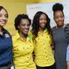 Rudolph Brown/Photographer
Double Olympic Sprint Champion Shelly-Ann Fraser Pryce, (centre) Chairperson of the Pocket Rocket Foundation pose with from left Tania Christie, marketing Manager Grace Foods, Paula Pinnock-MacLead, Tahnida Nunes, Digicel Jamaica sports sponsorship manager and Natalie Neita-Headley, Minister of Sports at Pocket Rocket Foundation scholarship presentation ceremony at Devon House on Tuesday, September 17, 2013