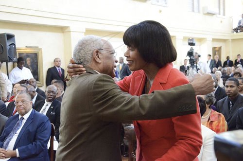 Rudolph Brown/Photographer
Governor General Sir Patrick Allen swearing the Portia Simpson Miller cabinet ministers at Kingston House on Friday, January 6-2012