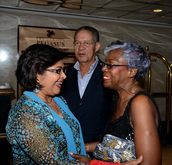 Winston Sill/Freelance Photographer
PRO Com 35th Anniversary Clients and Media Reception, held at the Jamaica Pegasus Hotel, New Kingston on Wednesday night December 4, 2013. Here are Jean Lowrie-Chin (left); former Prime Minister Bruce Golding (centre); and Lorna Golding (right).