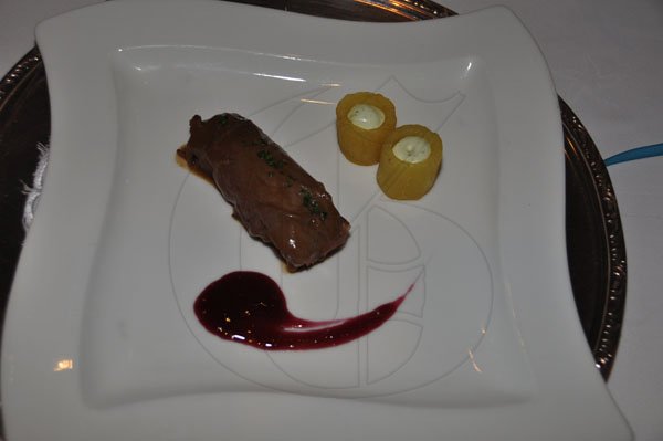 Janet Silvera Photo

Roast beef cannelloni filled with mushroom risotto and cajun potato at the Iberostar Grand Hotel, private tasting of the Appleton Estate Jamaica 50 Reserve Rum and dinner last Thursday night in Montego Bay.
