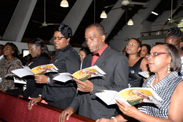 Jermaine Barnaby/Photographer
Michael Shaw thanksgiving service at the Webster Memorial United Church along Half Way Tree road on Thursday October 22, 2015.