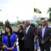 Norman Grindley/Chief Photographer
Venezuela Ambassador to Jamaica Maria Jacqueline Mendoza Ortega, and Government ministers at a wreath laying ceremony at the statue of Simon Bolivar at the National cercle in Kingston yesterday.