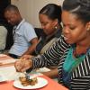 Jermaine Barnaby/Photographer
Jheanelle Hemmings, Allied Insurance Brokers claims associates, tries out the Something Blue Challenge at Caffe Da Vinci on Monday, November 17, 2014.