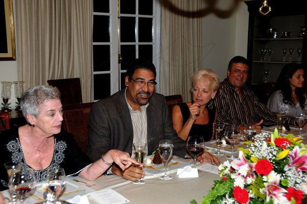 Winston Sill / Freelance Photographer
Spanish Ambassador Celsa Nuno  in association with Gran Bahia Principe Hotel host Gourmet Dinner Party, held at Norbrook Road on Wednesday night November 21, 2012. Here, from left are Glynn Manley; Minister Wykeham McNeill; Kelly Tomblin; Phillip Gore; and Isabelle Barnes.