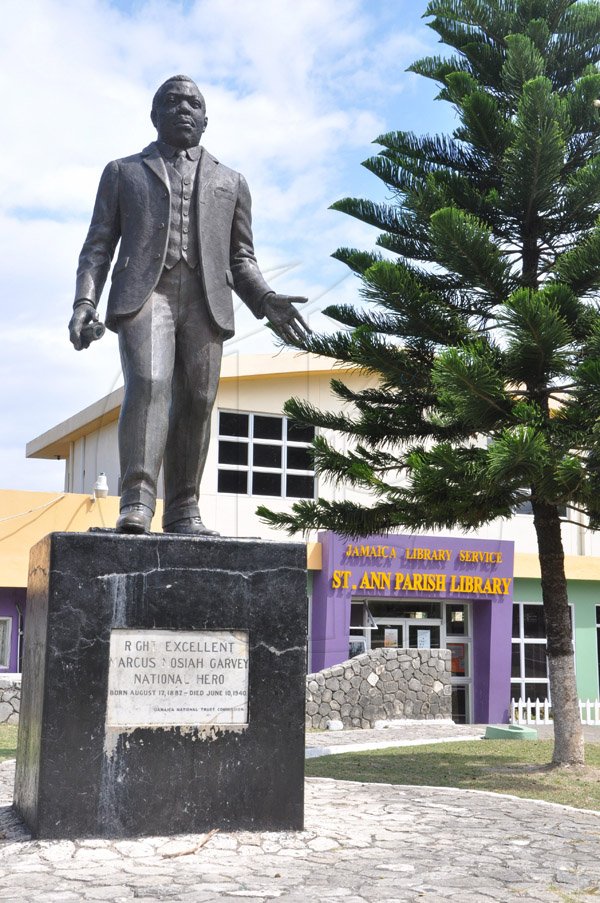 Jermaine Barnaby/Photographer
National Hero Marcus Garvey statue on the grounds of the St Ann Parish Library along Windsor Rd, St Ann's Bay during a tour of parish capital, St Ann's Bay on Saturday March 21, 2014.
