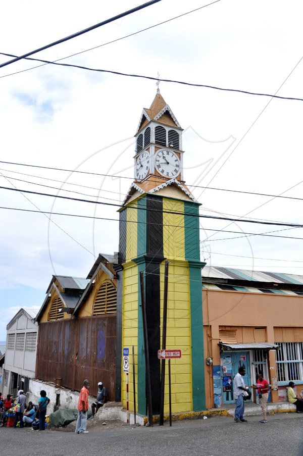 Jermaine Barnaby/Photographer
The famous big clock in St. Ann's Bay on Main Street during a tour of parish capital, St Ann's Bay on Saturday March 21, 2014.