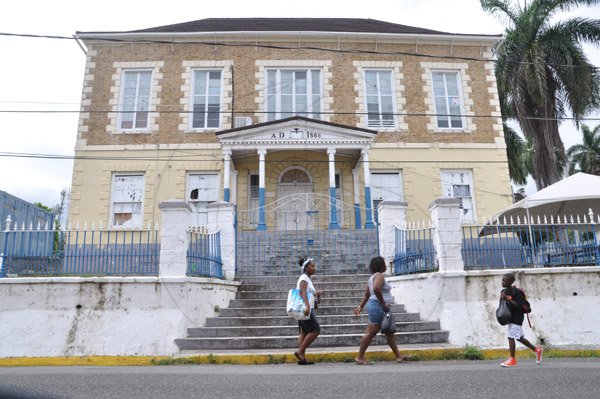 Jermaine Barnaby/Photographer
St Ann's Bay courthouse built 1860 along Main Street during a tour of parish capital, St Ann's Bay on Saturday March 21, 2014.