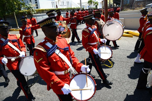 Ricardo Makyn/Staff Photographer 
The Jamaica Military Band performing at the  State opening of Parliament at Gordon House on Thursday 3.4.2014