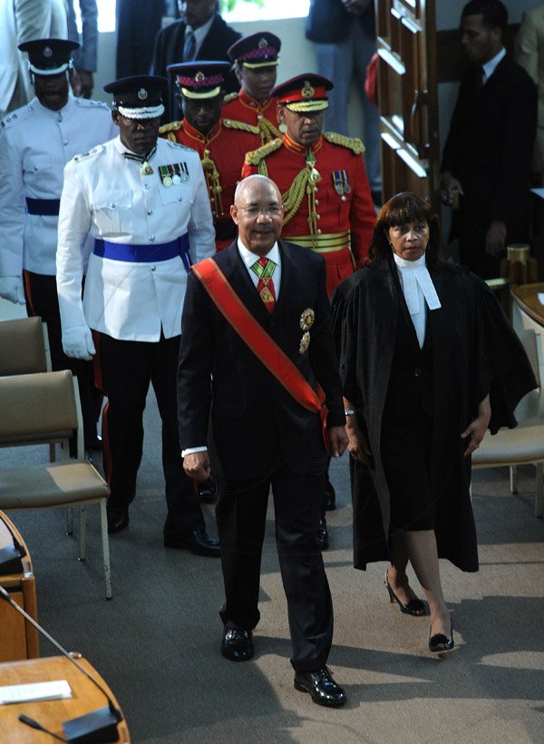 Ricardo Makyn/Staff Photographer 
Governor General of Jamaica His Excellency Sir Patrick Allen entering the chambers  at the state opening of Parliament at Gordon House on Thursday 3.4.2014
