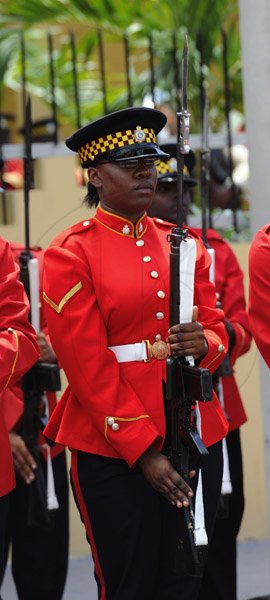 Ricardo Makyn/Staff Photographer 
First female Soldier to participate in the parade at the State opening of Parliament on Thursday 4.4.2013