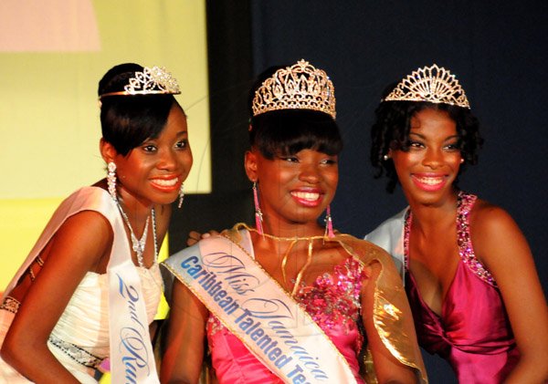 Winston Sill/Freelance Photographer
Miss Jamaica Caribbean Talented Teen 2013 show and coronation, held at Louise Bennett Garden Theatre, Hope Road on Sunday night September 1, 2013. Here are Cornelia Waugh (left), second runner-up; Josselle Fisher (centre), winner; and Danea Reid (right), first runner-up.