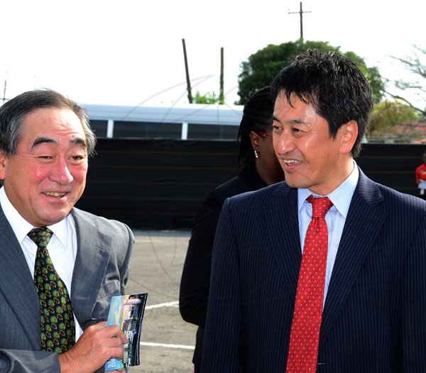 Winston Sill/Freelance Photographer
BUSINESS DESK:----- Toyota Jamaica host Ground Breaking Ceremony for the construction of a  New Branch, held at Old Hope Road, St. Andrew on Wednesday January 28, 2015. Here are Yasuo Takase (left), Japan Ambassador; Hiroshi Kitahara (right), General Manager, Toyota Tsusho America, Inc..