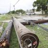 Anthony Minott/Freelance Photographer
A downed Utility pole in Braeton, Phase one, during the passage of Hurricane Sandy in Portmore, St Catherine last Thursday.