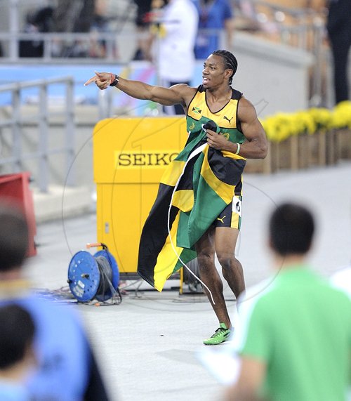 Ricardo Makyn/Staff Photographer
Jamaica's Yohan Blake celebrating his victory in the men's 100 metres final at the 13th IAAF World Championships now on in Daegu, South Koreea. Blake won the event in 9.92 seconds after his training partner and hot favourite, world record holder Usain Bolt, was disqualified for false starting.