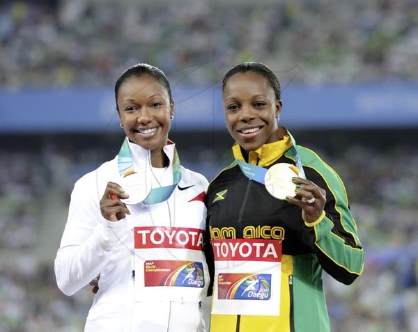 Ricardo Makyn/Staff Photographer
Veronica Campbell-Brown, receiving her gold medal, Daegu September 3, 2011.