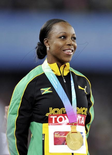 Ricardo Makyn/Staff Photographer
Veronica Campbell-Brown, receiving her gold medal, Daegu September 3, 2011.