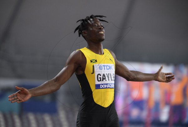 Tajay Gayle competes in the mens long jump finals