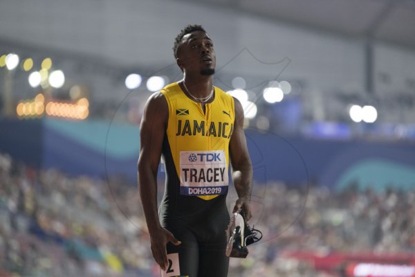 Tyquendo Tracey competes in the mens 100m semi finals in the