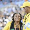 Ricardo Makyn/Staff Photographer 
Youth, Sports and Culture Minister Olivia Grange sends time with Wellesley Bolt, father of Usain Bolt inside the stadium in Daegu, South Korea.