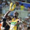 Ricardo Makyn/Staff Photographer                                   Usian Bolt celebrates after winning the 200m Semis in Daegu.Sept.2,2011.