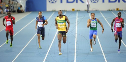 Ricardo Makyn/Staff Photographer                                   Usian Bolt finish first in the Men 200m Semis in Daegu.Sept.2,2011.