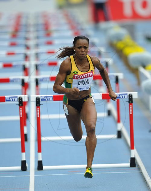 Ricardo Makyn/Staff Photographer                                   Vonette Dixon in the sprint hurdles in Daegu.Sept.2,2011.