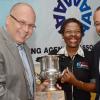 Rudolph Brown/Photographer
Arnold 'JJ' Foote, (left) President of Advertising Agencies Association of Jamaica (AAAJ) presents the winning trophy to The Gleaner's  Managing Director Christopher Barnes and Advertising and Operations Manager Nordia Craig at (AAAJ) Media Awards luncheon at the Terra Nova Hotel in Kingston on Wednesday, October 22,2014