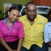 Rudolph Brown/Photographer
Jeoffery Saunders, Promotions supervisor of Trade Winds Citrus pose with Celia Lee, (left) and Shama Johnson at Adam and Eve Day Spa Spatastic week media launch at the new location on Tobago Avenue in New Kingston on Friday, April 17 2013
