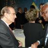 Rudolph Brown/Photographer
Edward Saga greets Amarkai Amarteifio,  Lawyer and Consul of Sweden in Ghana at Admark 50th Anniversary Banquet at the Jamaica Pegasus on Tuesday, April 14