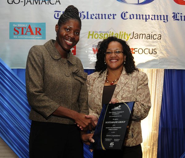 Gladstone Taylor / Photographer

Scotiabank's Simone Walker (left) accepts the Highest Volume Placed Online - Direct Client award from Hope McMillan-Canaan, office- online integration and niche product sales at The Gleaner.

Jamaica Gleaner hosts advertisers appreciation and agency awards luncheion held at the jamaica Pegasus, kingston