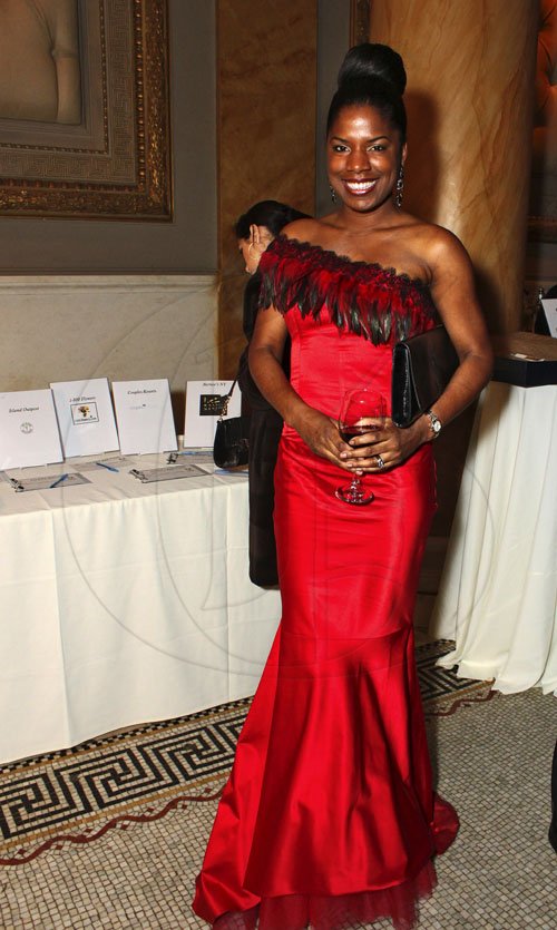 Keneea Linton-George wears her own creation to the American Friends of Jamaica (AFJ), gala in New York