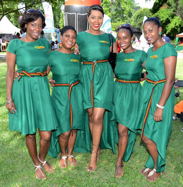 Rudolph Brown/Photographer
From left are Karis-ann Gordon, Joan Forrest-Henry, Nikolette Williams, Tamara Summands and Murecia Coleman at All Jamaica Grill Off at Hope Gardens on Sunday, June 9, 2013